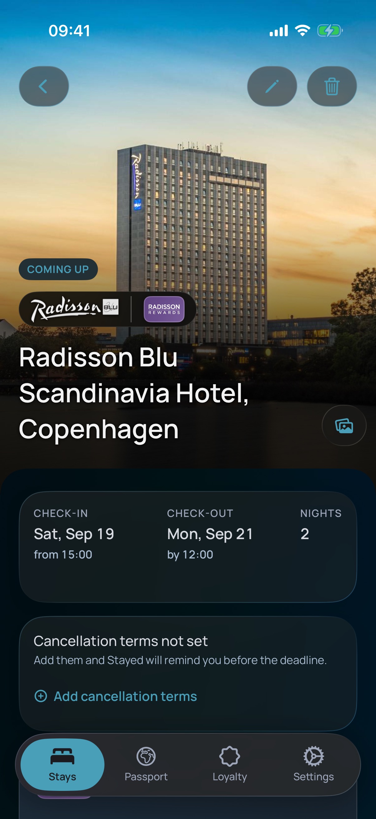 Stayed stay details flagging that cancellation terms are not set yet
